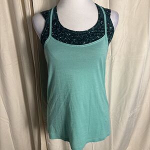 Lululemon Tough It Out Tank Heathered Menthol/Mountain Peaks Black Forage Teal 6